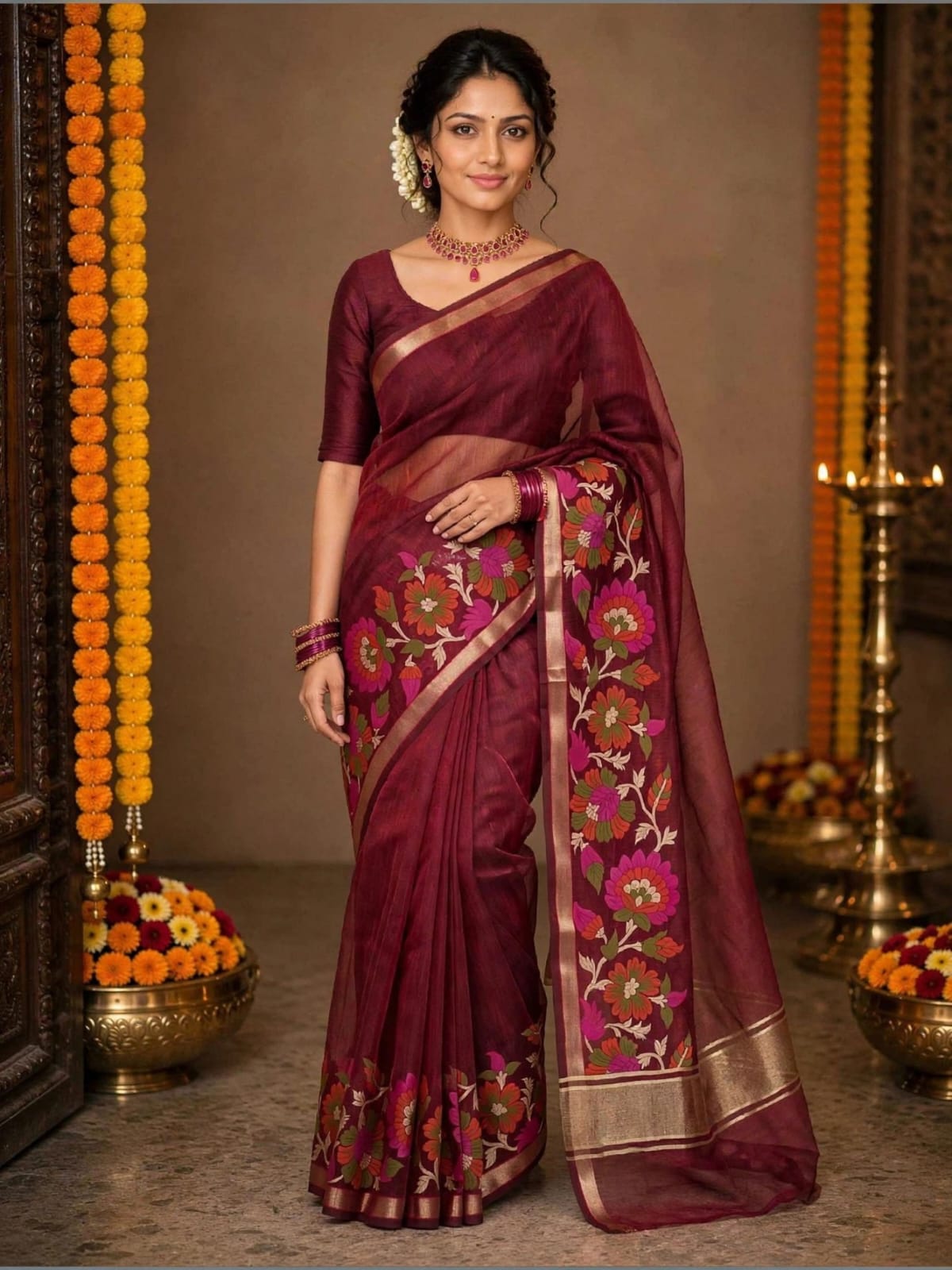 Chanderi Silk Saree Self