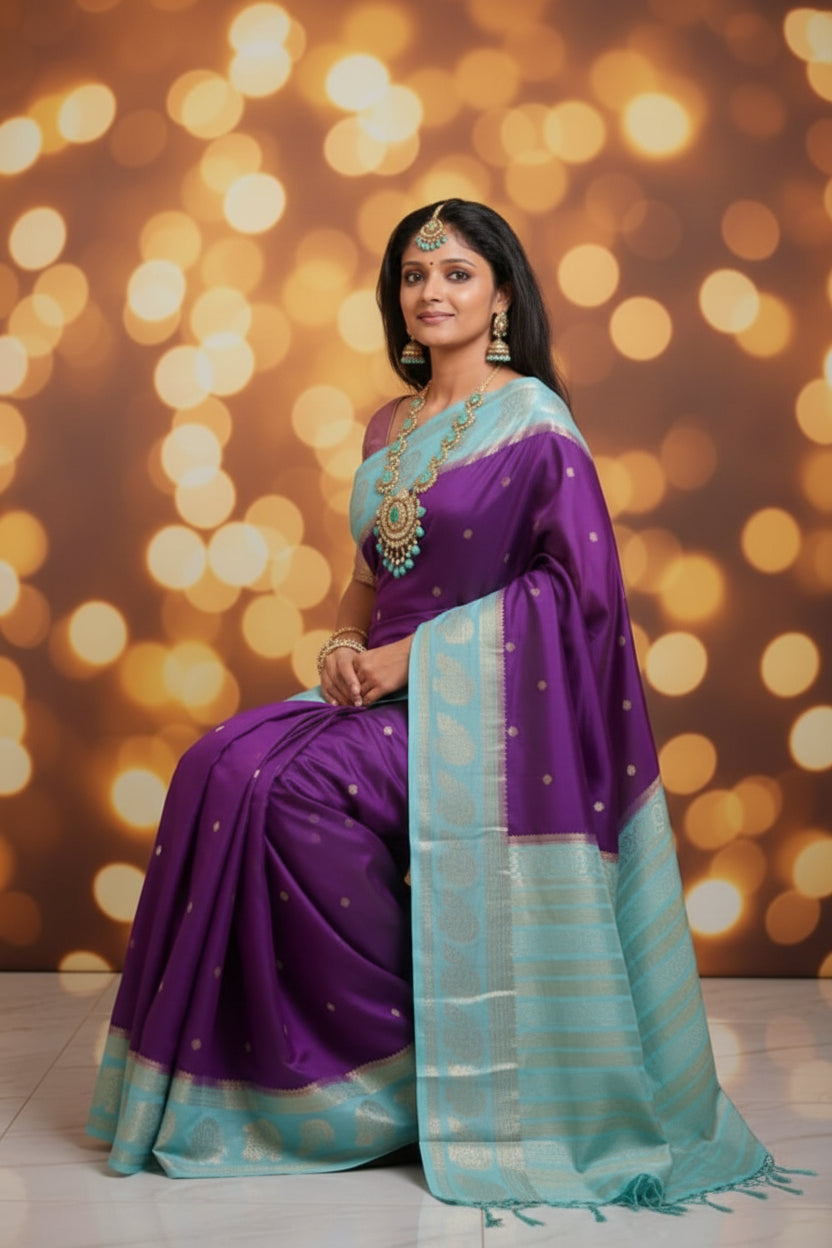 Mysore Semi Crepe Silk Saree With Peacock Border