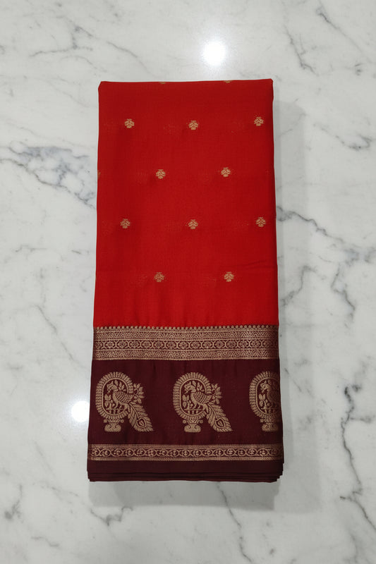 Mysore Semi Crepe Silk Peacock Border