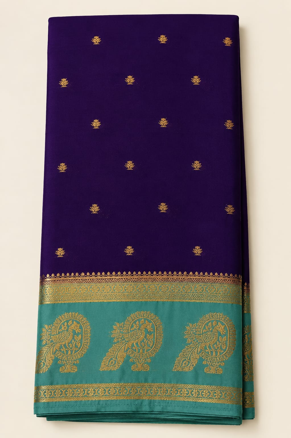 Mysore Semi Crepe Silk Peacock Border