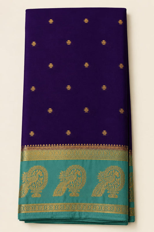 Mysore Semi Crepe Silk Peacock Border