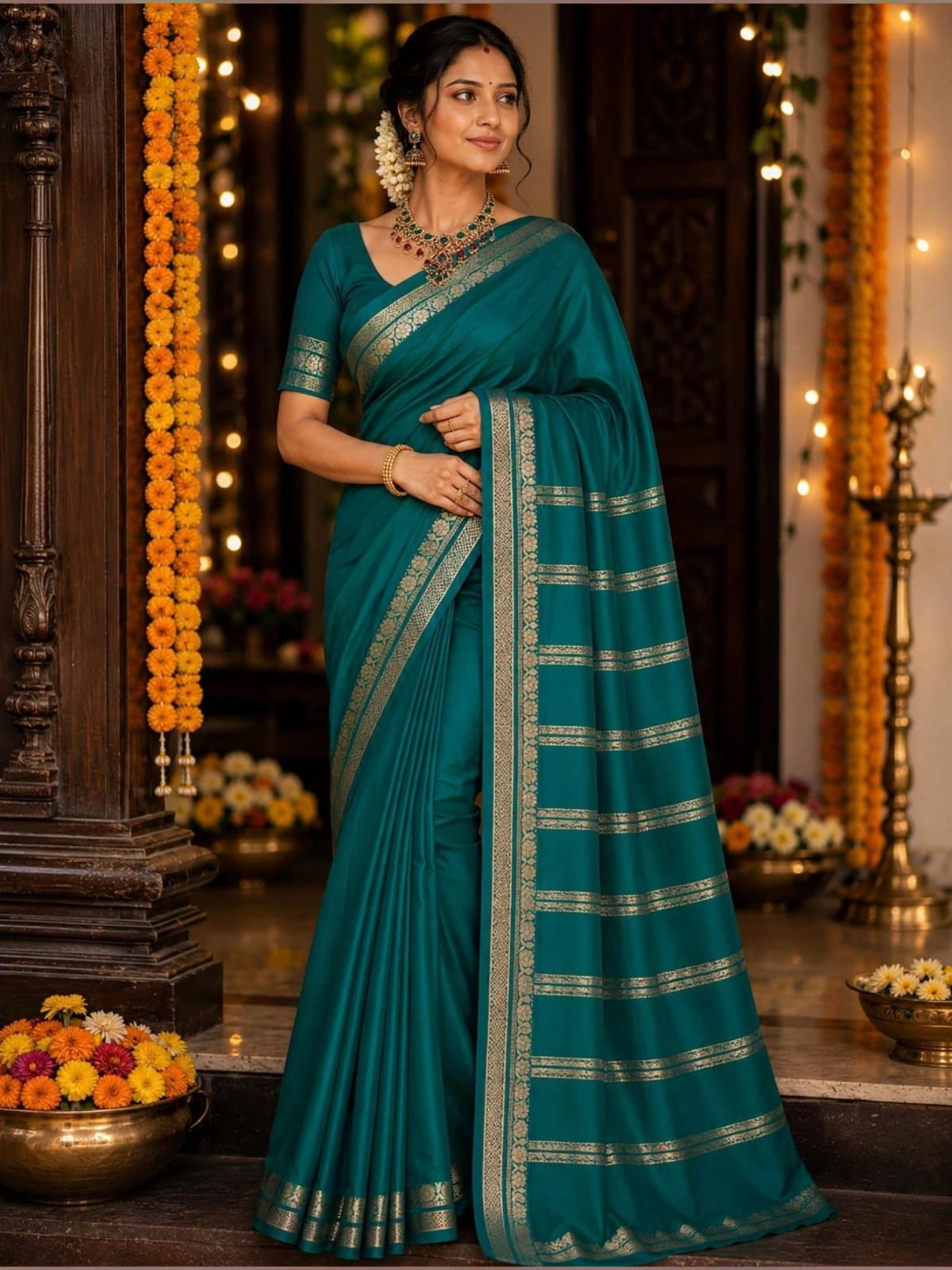 Mysore semi crepe silk Small border