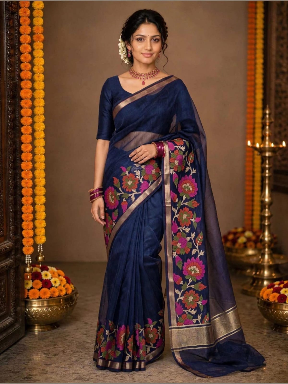 Chanderi Silk Saree Self