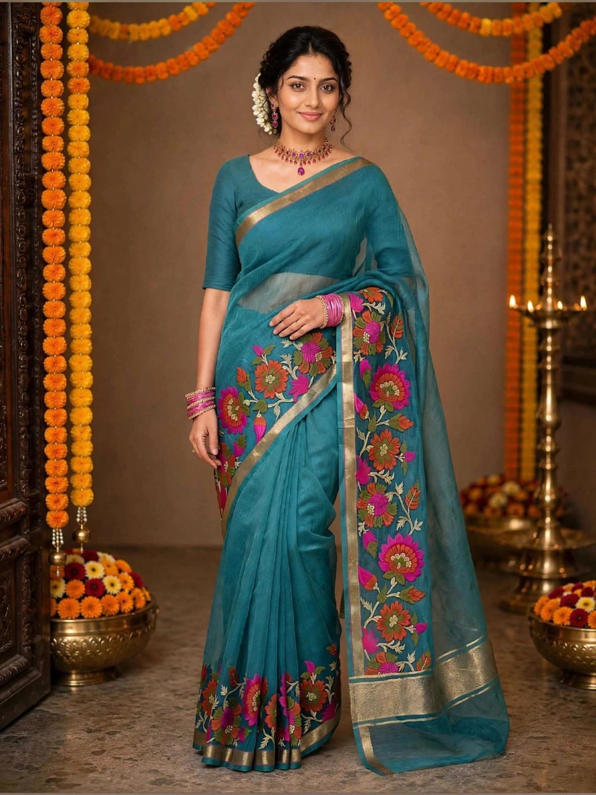 Chanderi Silk Saree Self