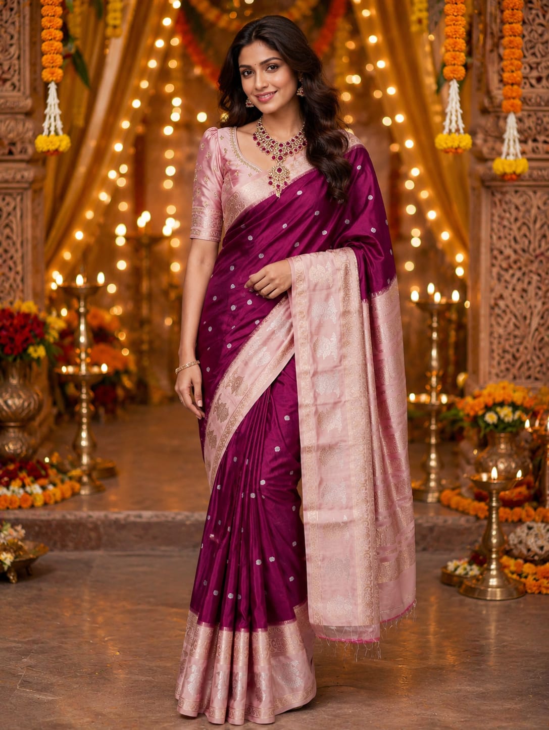 Mysore Semi Crepe Silk With Ganda Berunda Bentex border