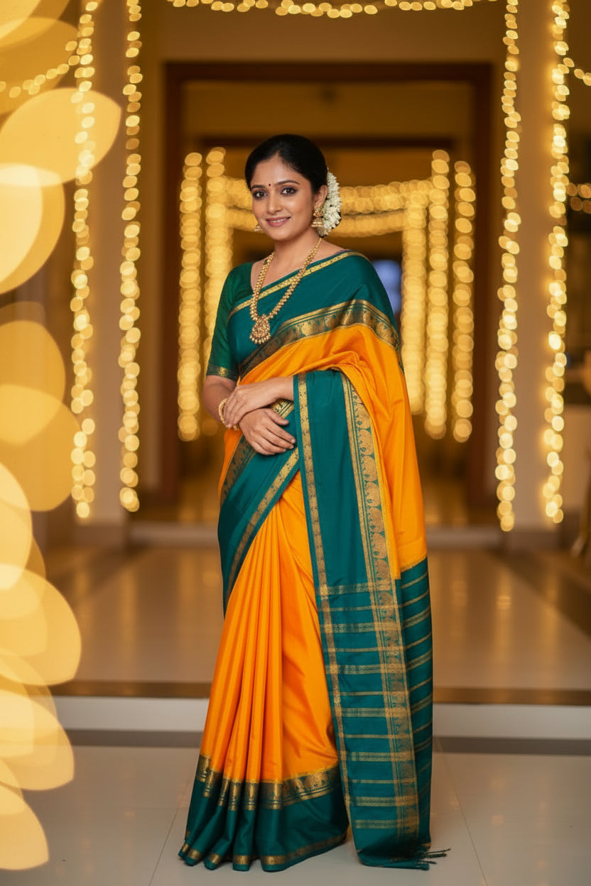 Mysore Semi crepe Silk Saree Bentex Border With Elephant Design