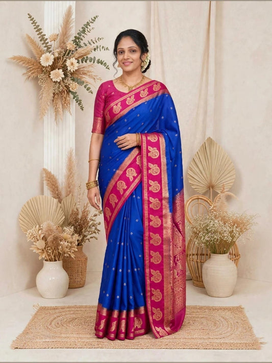 Mysore Semi Crepe Silk  Peacock Border