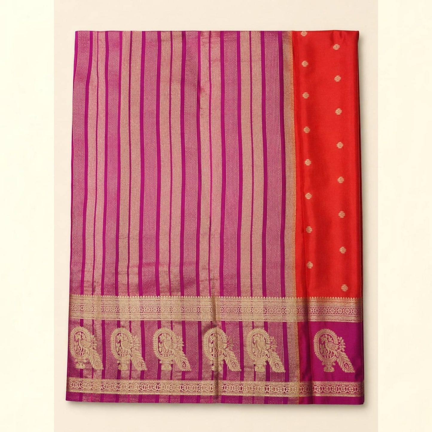 Mysore Semi Crepe Silk  Peacock Border