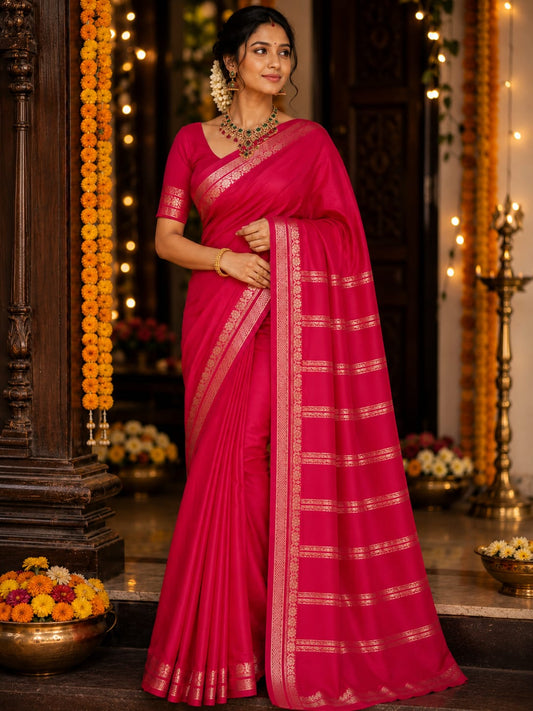 Mysore semi crepe silk Small border Saree