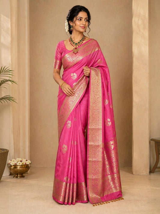 Russian katan silk Saree with Flower Motifs