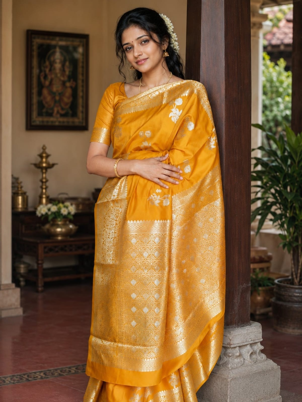 Russian katan silk Saree with Flower Motifs