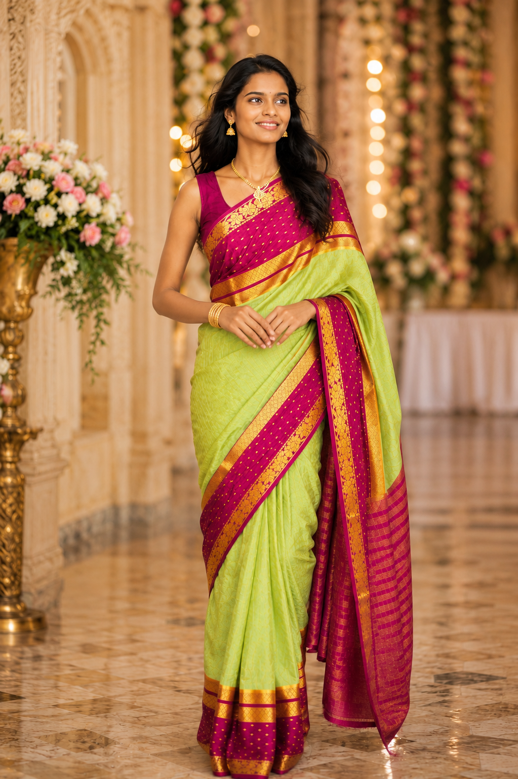 Mysore Semi crepe silk Raindrop Bentex Border Allover Zari Checks
