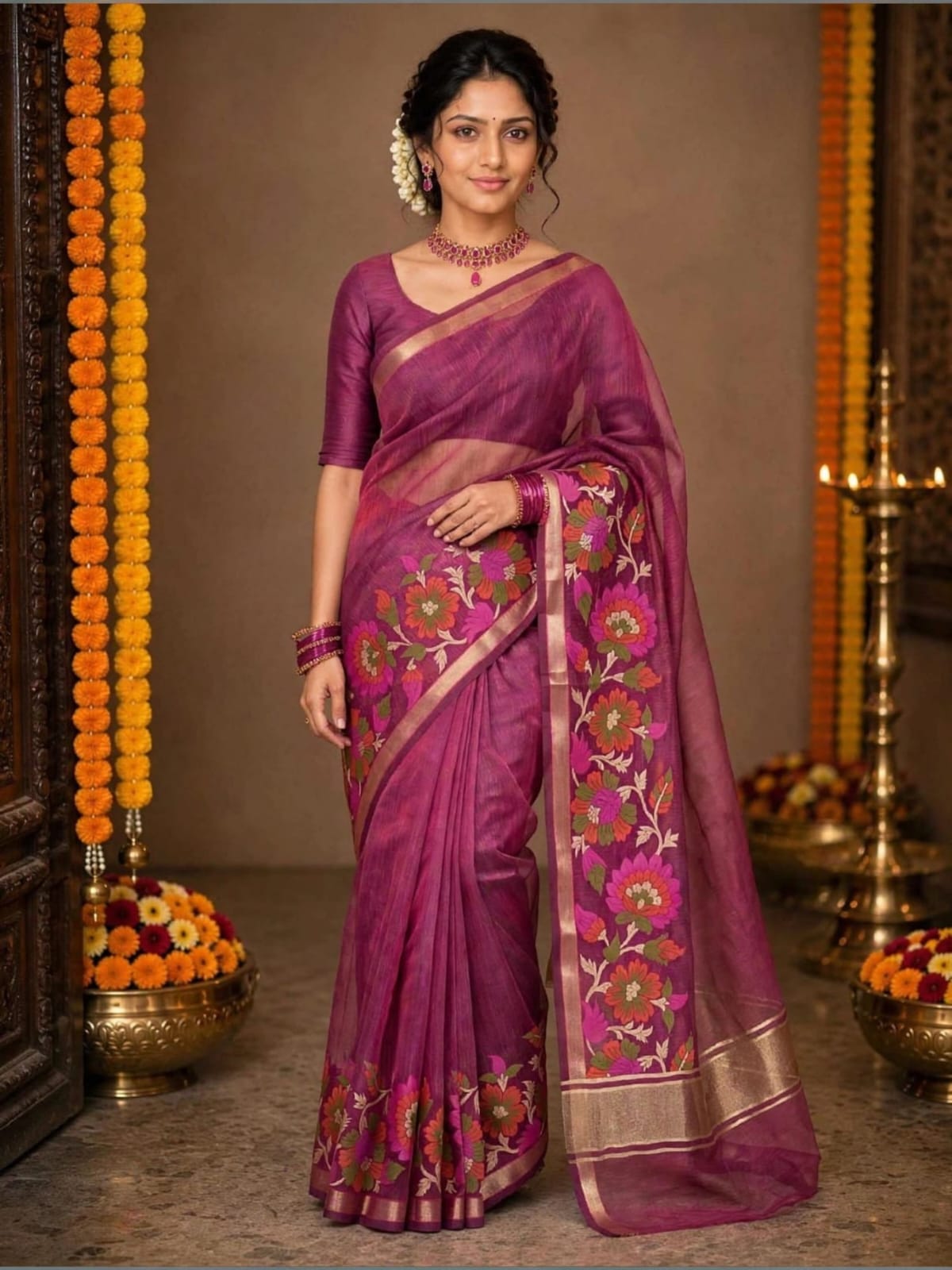 Chanderi Silk Saree Self