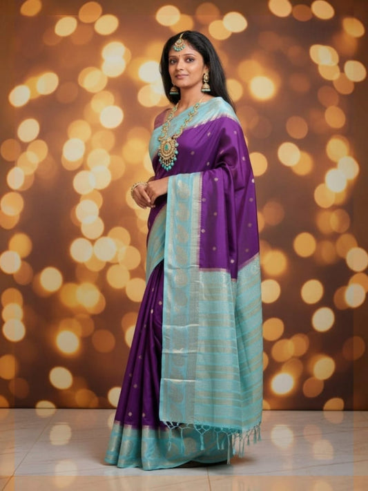 Mysore Semi Crepe Silk Saree With Peacock Border