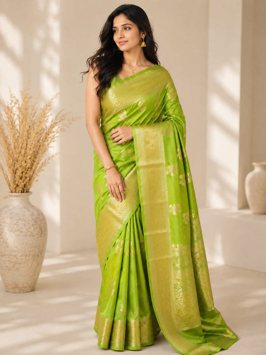 Russian katan silk Saree with Flower Motifs