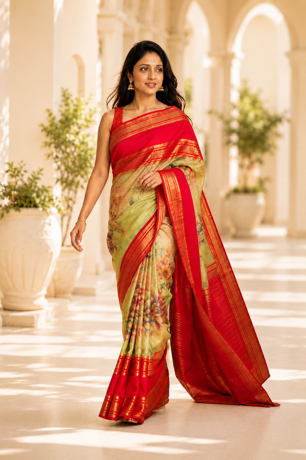 Kalamkari semi crepe silk saree