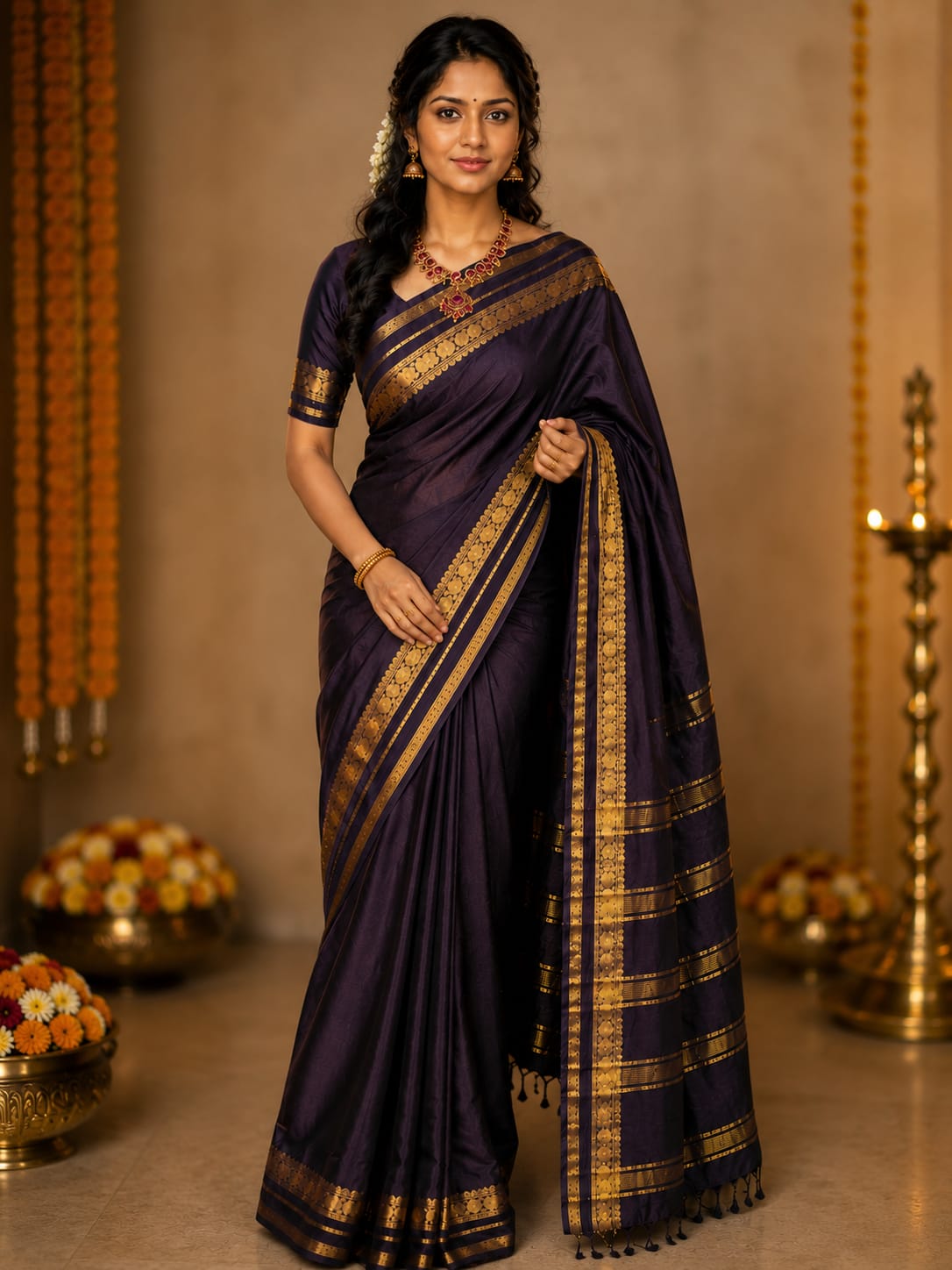 Mysore Semi crepe silk With Lotus border