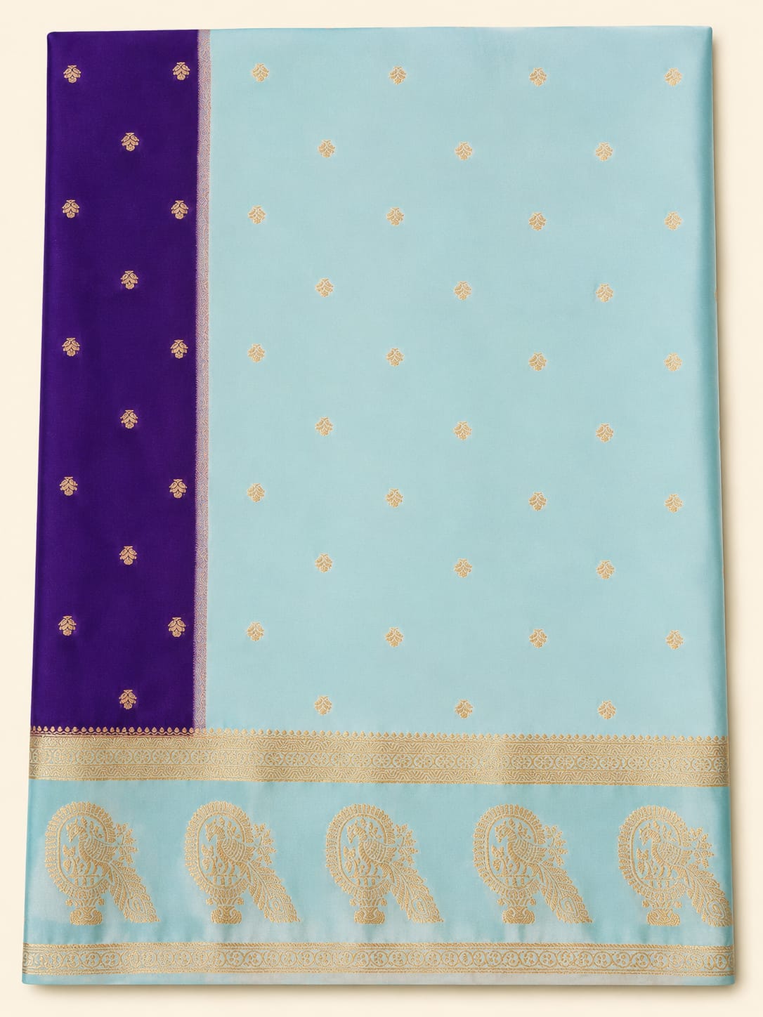 Mysore Semi Crepe Silk  Peacock Border