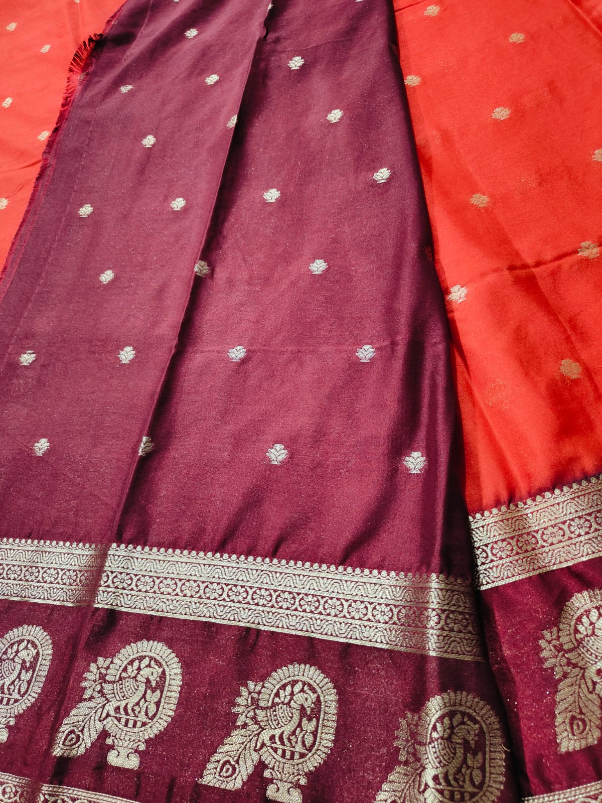 Mysore Semi Crepe Silk  Peacock Border