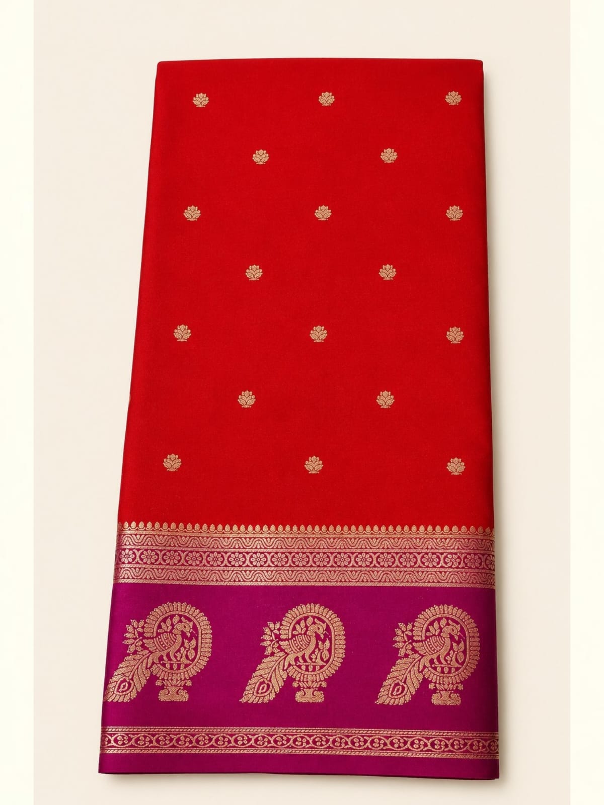 Mysore Semi Crepe Silk  Peacock Border