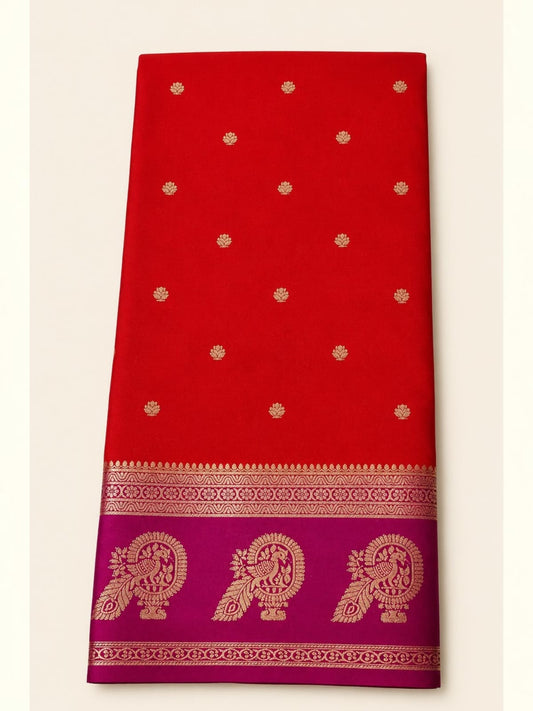 Mysore Semi Crepe Silk  Peacock Border
