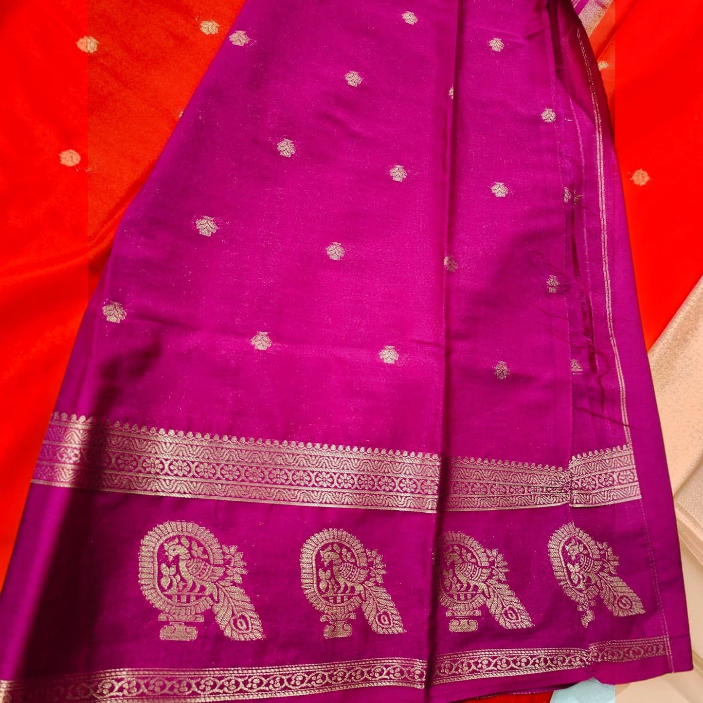 Mysore Semi Crepe Silk  Peacock Border