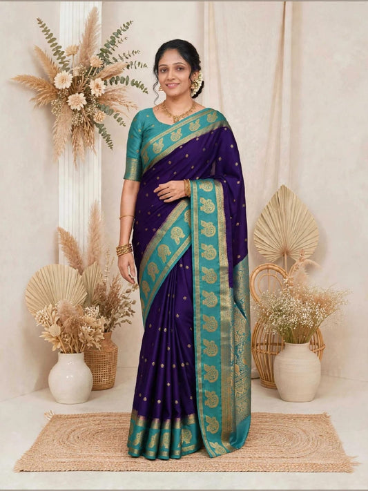 Mysore Semi Crepe Silk  Peacock Border