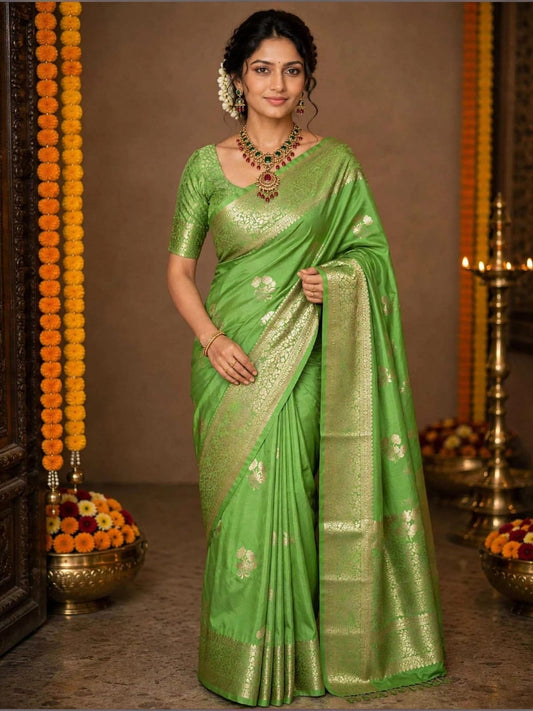 Russian katan silk Saree with Flower Motifs