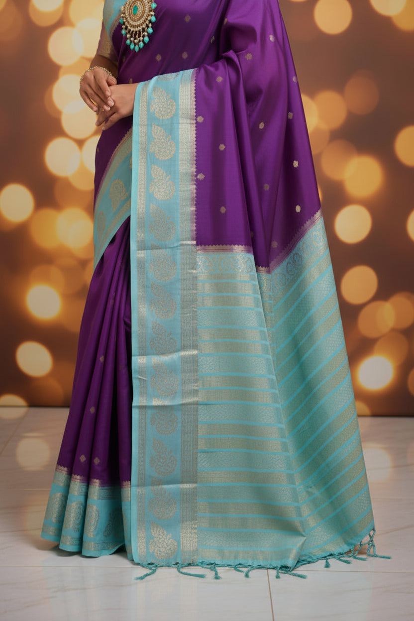 Mysore Semi Crepe Silk Saree With Peacock Border