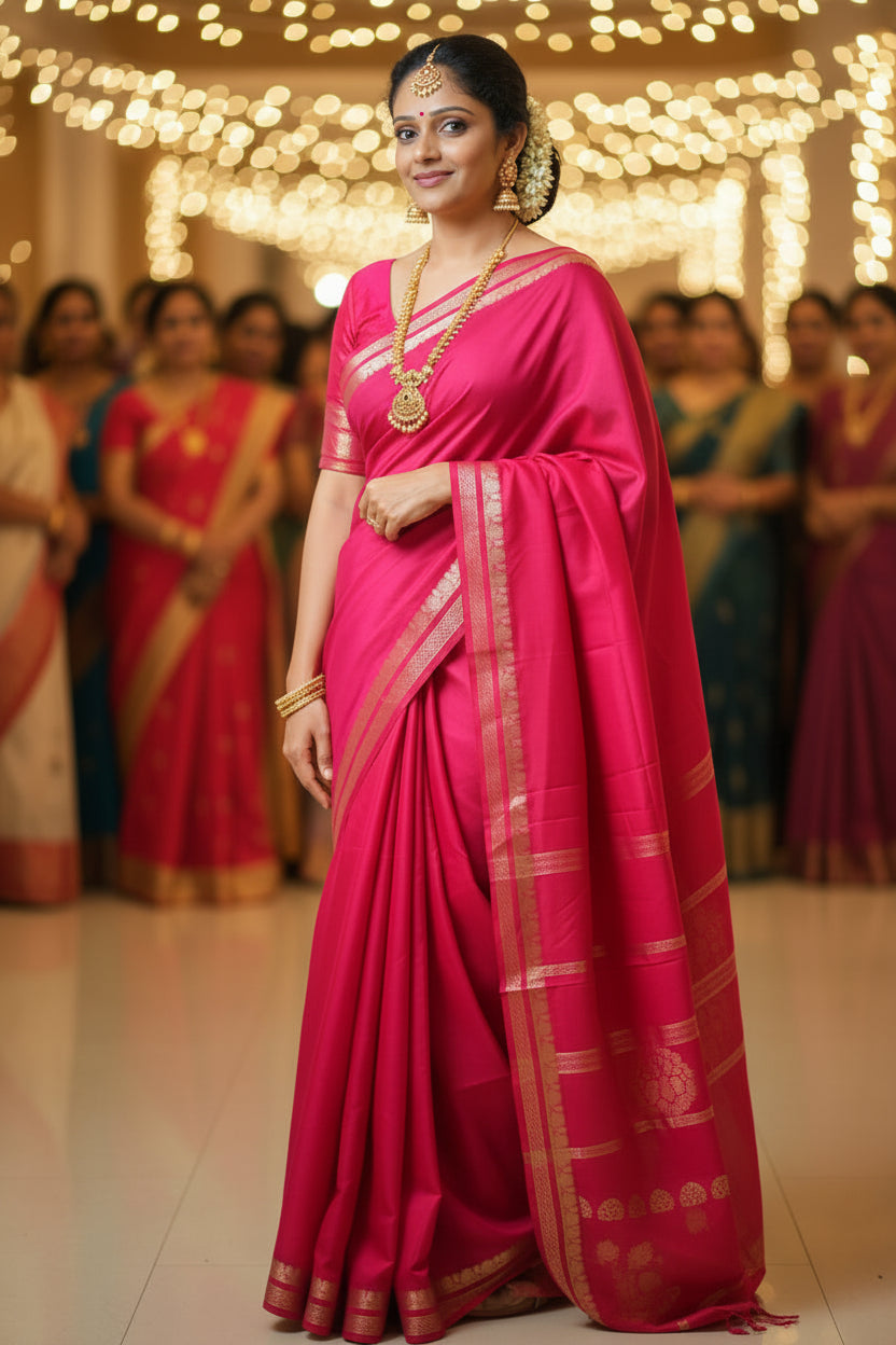 Mysore semi crepe silk Small border Saree