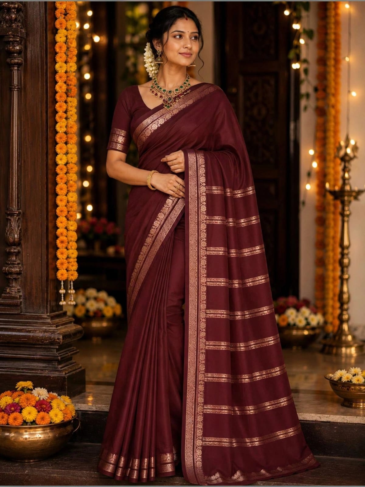 Mysore semi crepe silk Small border Saree