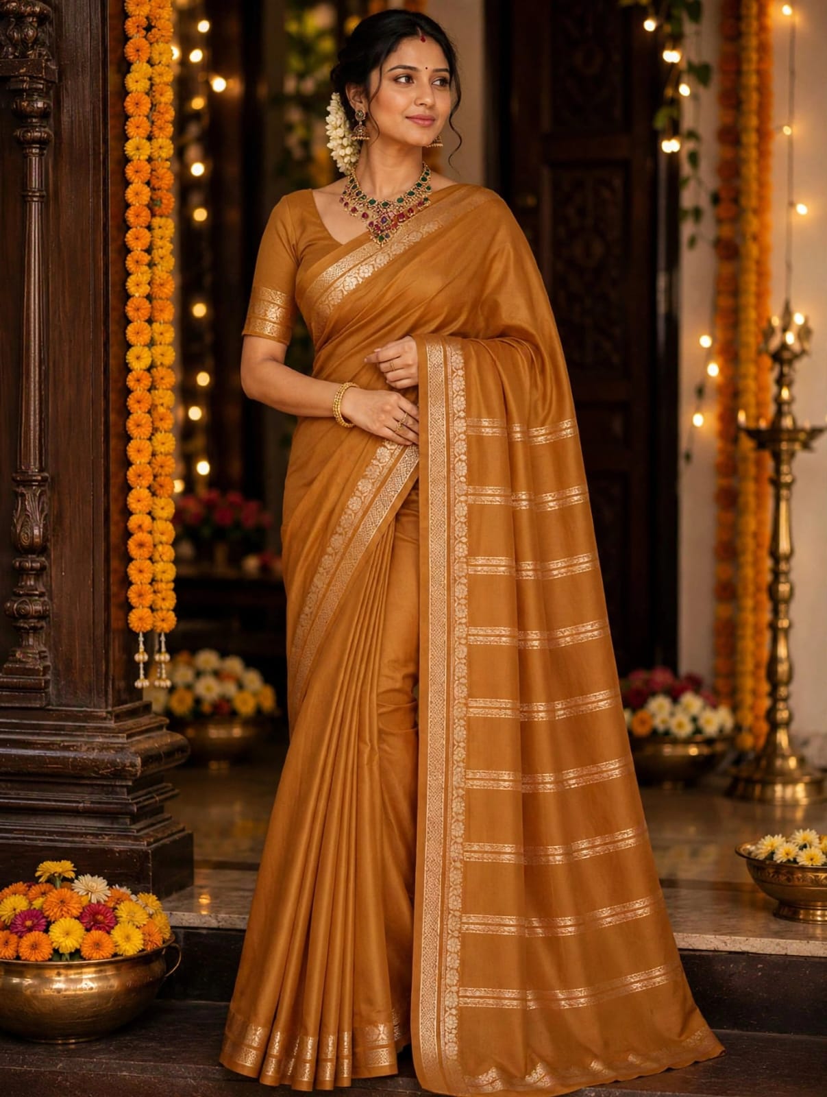 Mysore semi crepe silk Small border