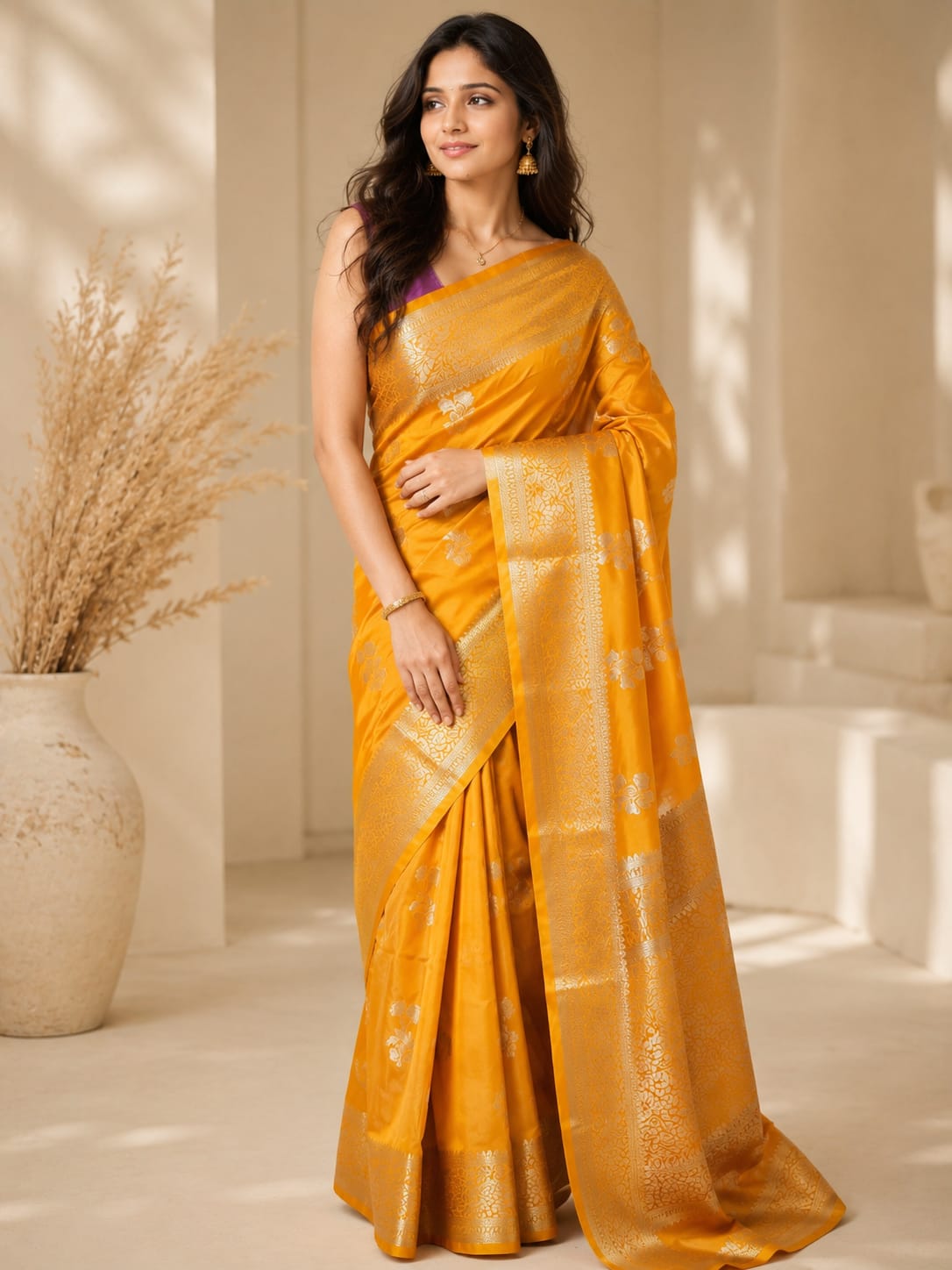 Russian katan silk Saree with Flower Motifs
